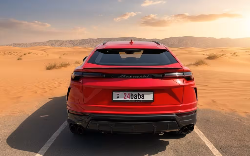 Lamborghini Urus 2022 Red rear view showing taillights – rental in Dubai