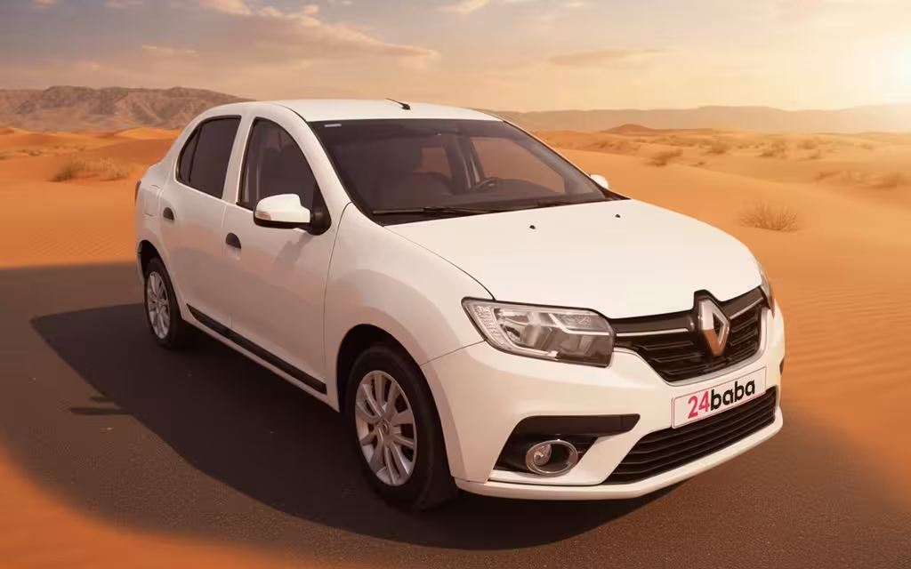 Renault Symbol 2020 White front view with headlights – rental in Dubai