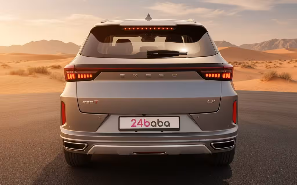 Exeed Lx 2025 Silver rear view showing taillights – rental in Dubai