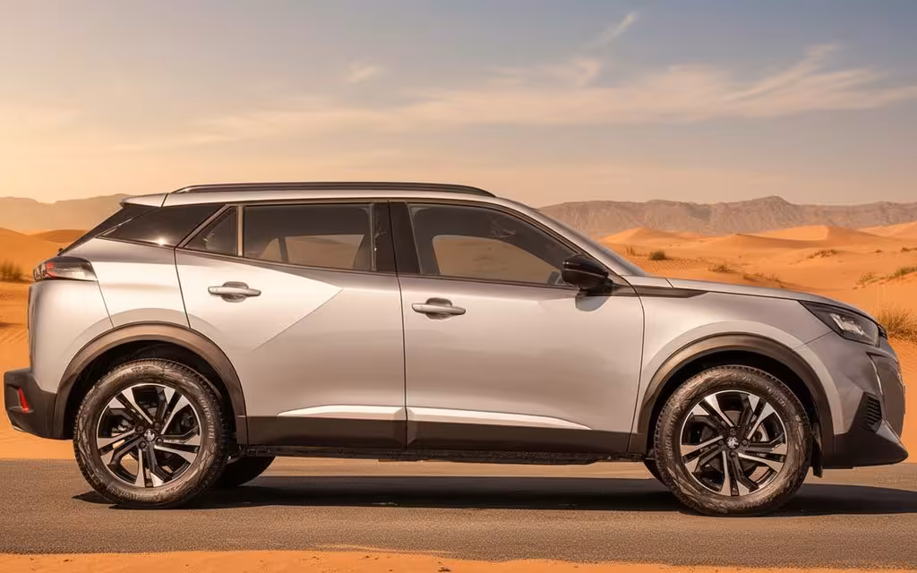 Peugeot 2008 2023 Grey side profile – rental in Dubai