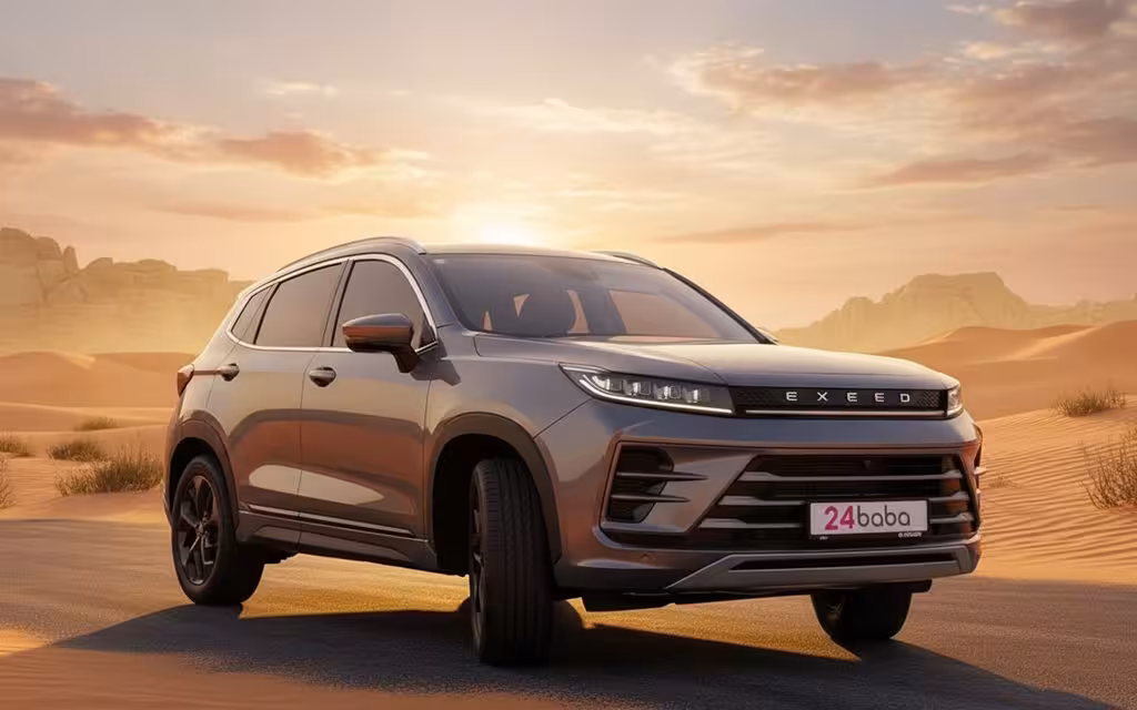 Exeed Lx 2024 Grey parked outdoor scene – rental in Dubai