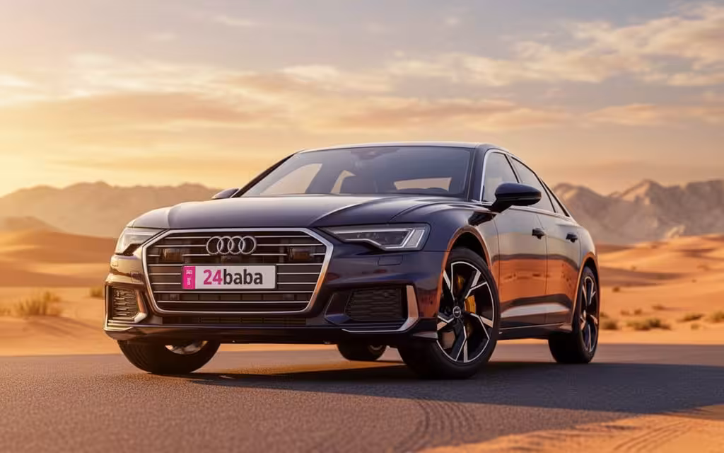 Audi A6 2021 Blue front view with headlights – rental in Dubai