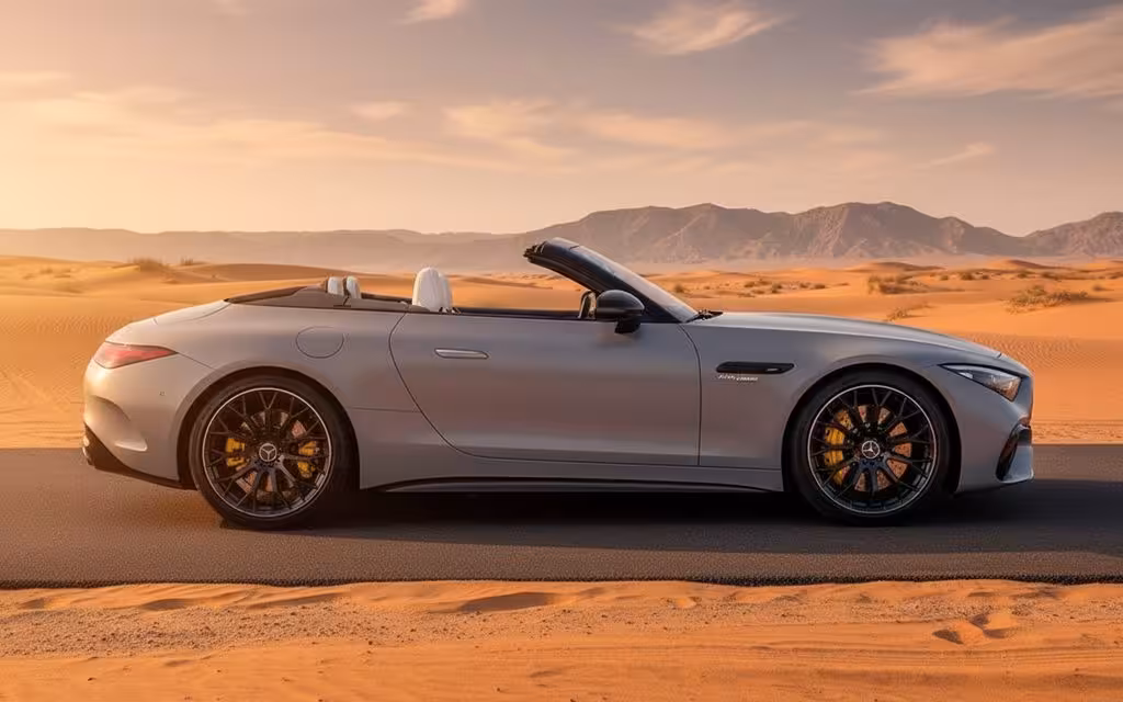 Mercedes Sl63 2025 Grey side profile – rental in Dubai