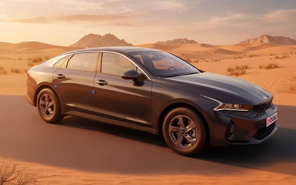 Kia K5 2022 Black side profile – rental in Dubai