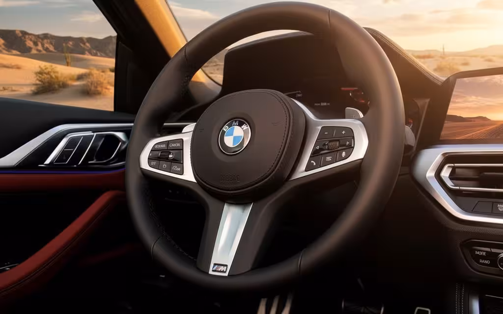 Bmw 420 2023 model badge close up – rental in Dubai