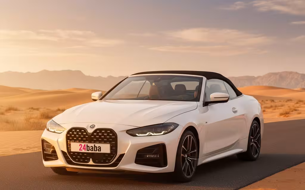 Bmw 420 2023 White front view with headlights – rental in Dubai