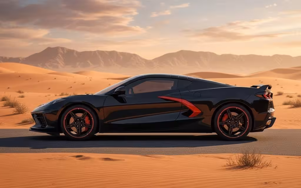 Chevrolet Corvette 2021 Black side profile – rental in Dubai