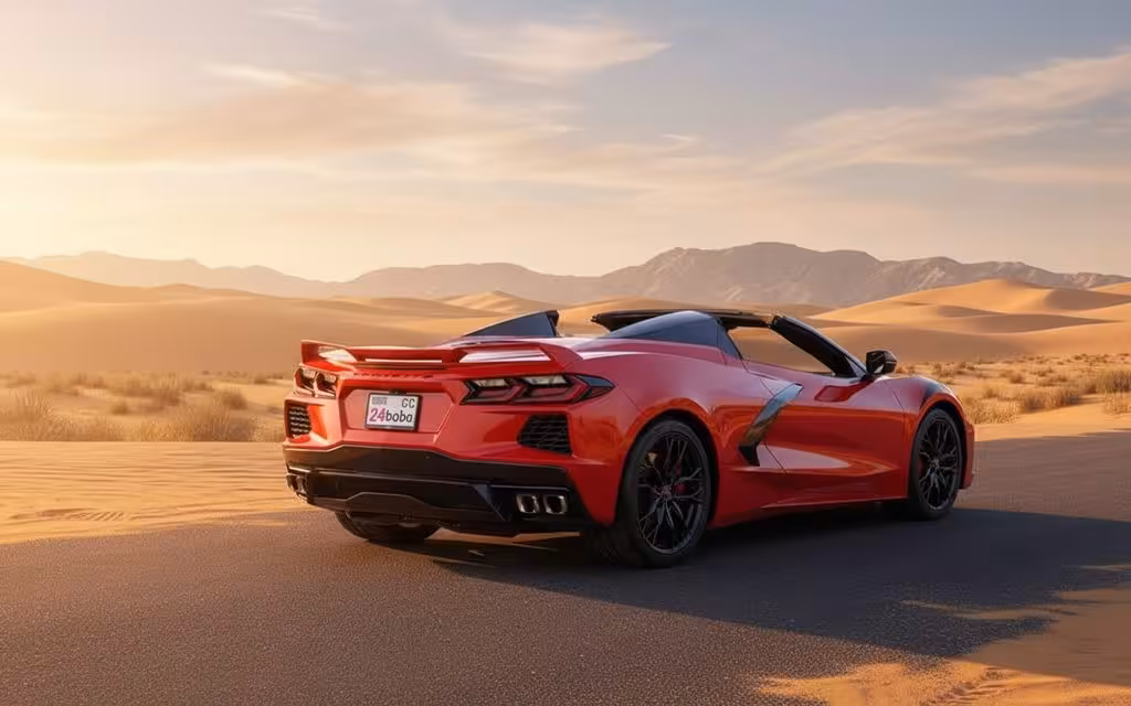 Chevrolet Corvette 2023 Red rear view showing taillights – rental in Dubai