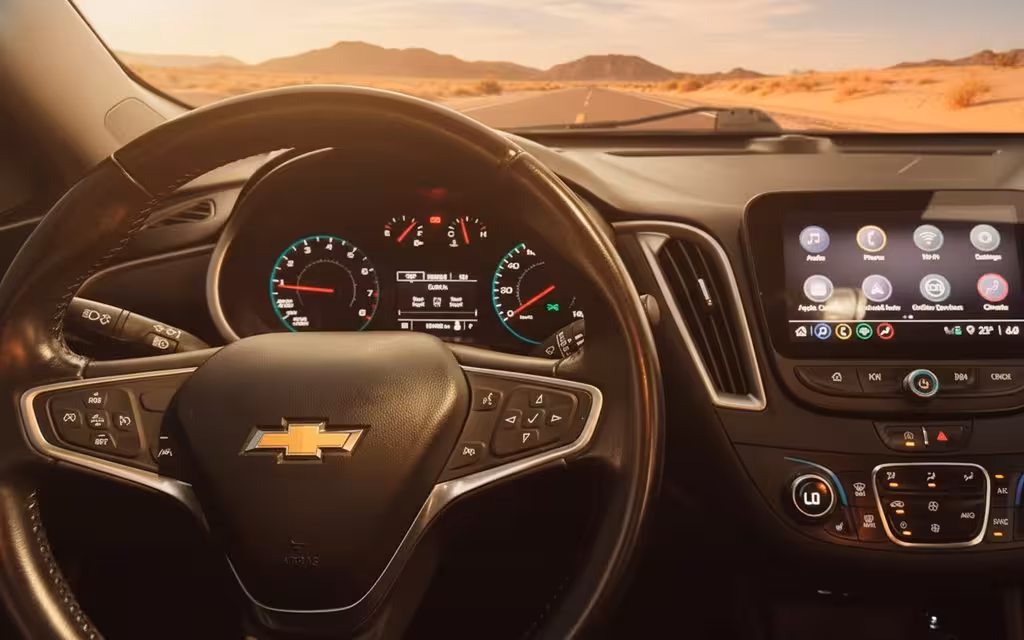 Chevrolet Malibu 2022 dashboard and infotainment – rental in Dubai