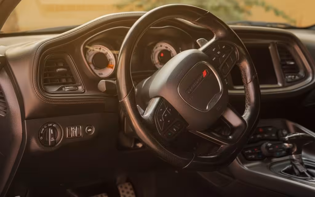 Dodge Challenger 2020 interior view showing trim – rental in Dubai