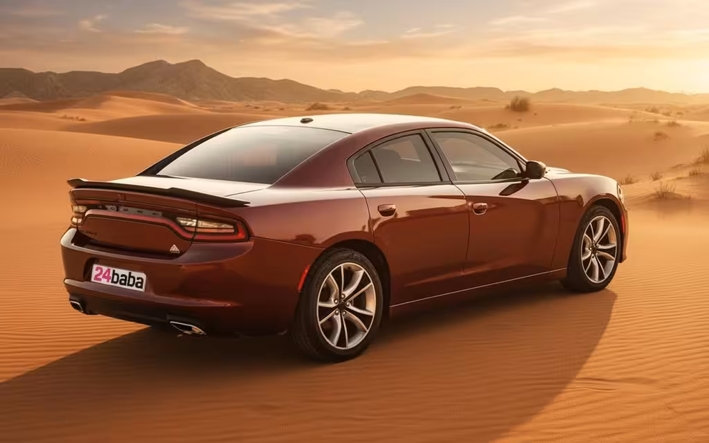 Dodge Charger 2021 Red parked outdoor scene – rental in Dubai