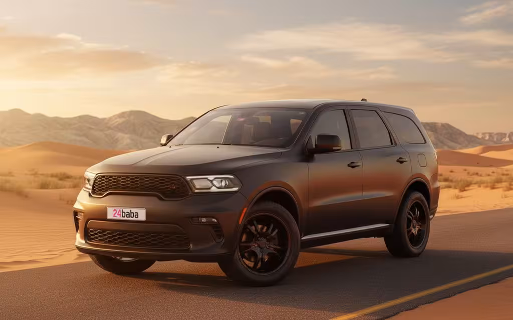 Dodge Durango 2020 Black front view with headlights – rental in Dubai