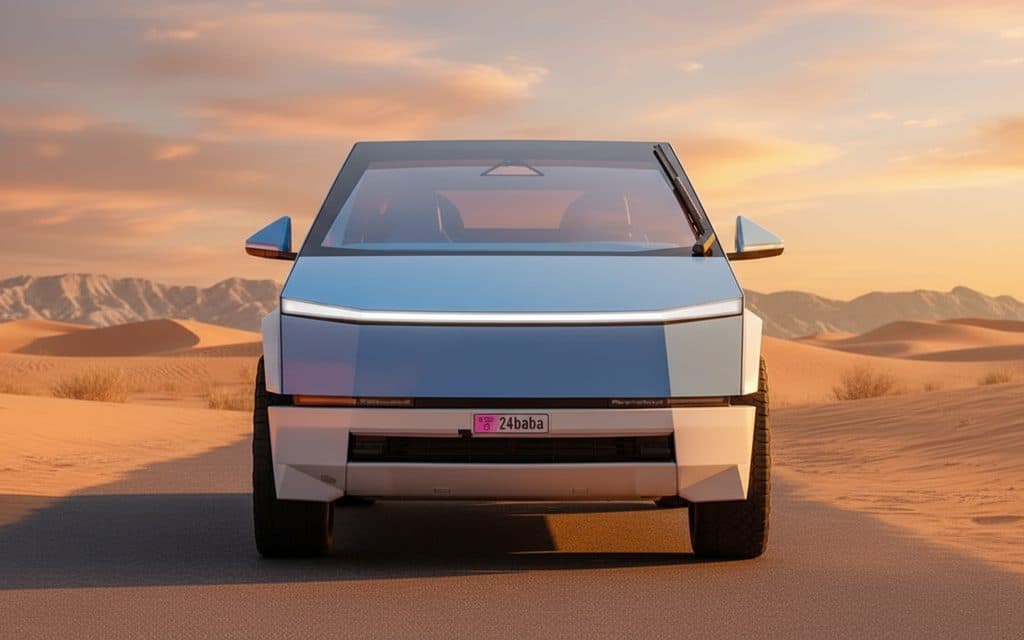 Tesla Cybertruck 2025 Blue front view with headlights