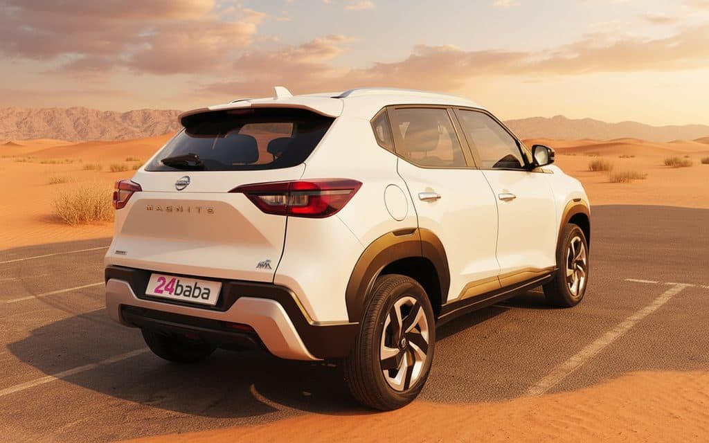 Nissan Magnite 2025 White rear view showing taillights