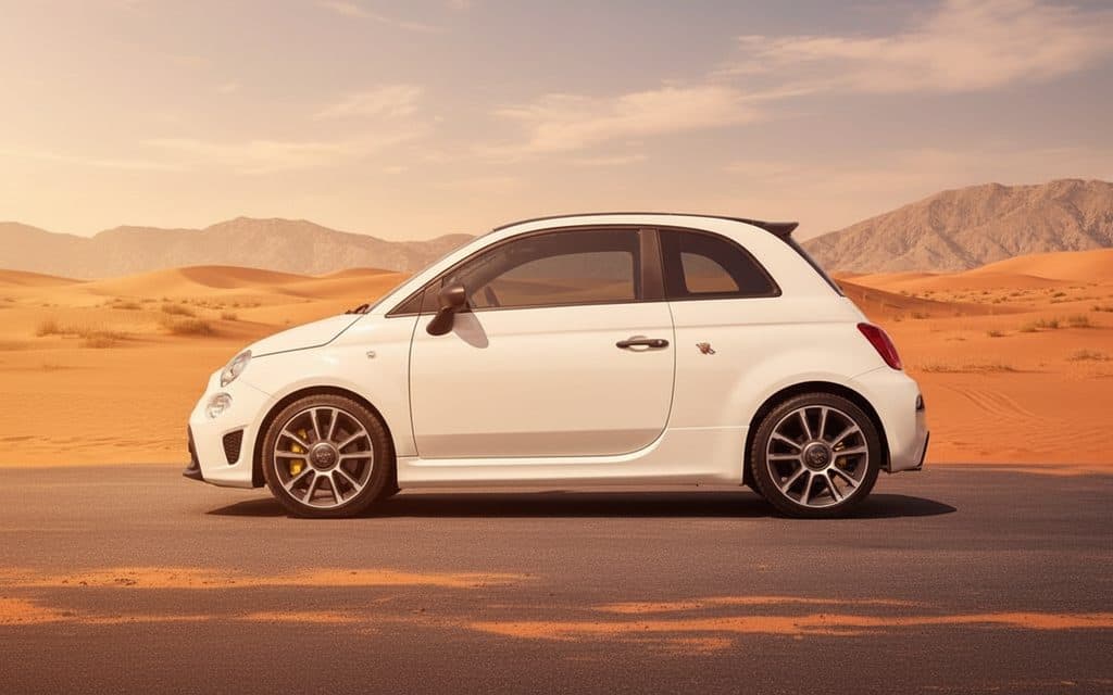 Fiat 500 2023 White side profile – rental in Dubai