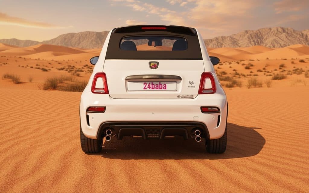 Fiat 500 2023 White rear view showing taillights – rental in Dubai
