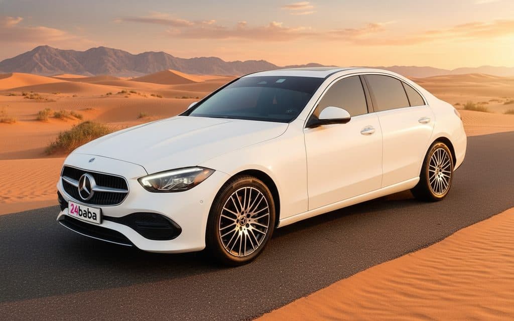 Mercedes C300 2023 White front view with headlights