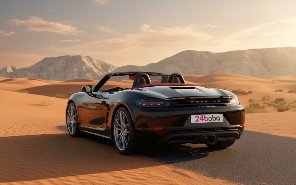 Porsche Boxster 2024 Black rear view showing taillights