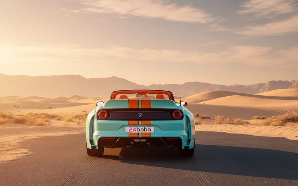 Ford Mustang 2020 Blue rear view showing taillights – rental in Dubai