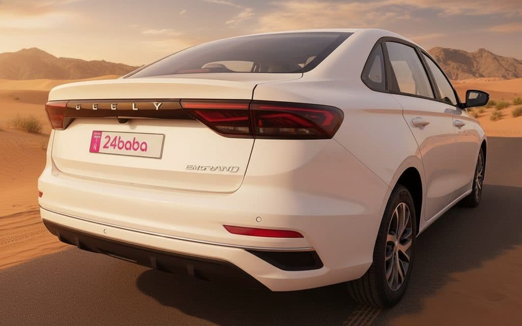 Geely Emgrand 2024 White rear view showing taillights