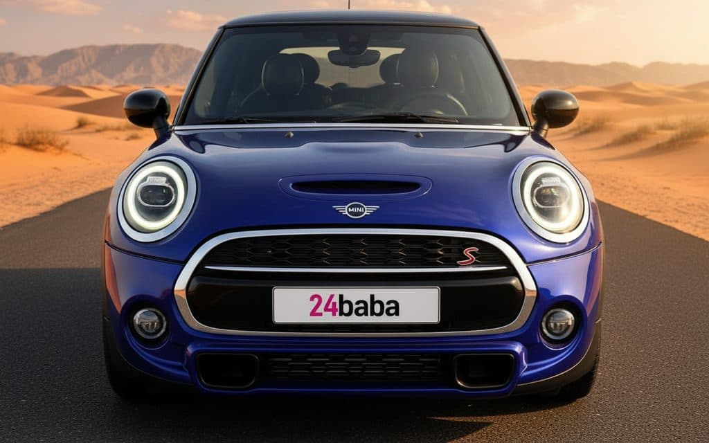 Mini Cooper 2020 Blue front view with headlights