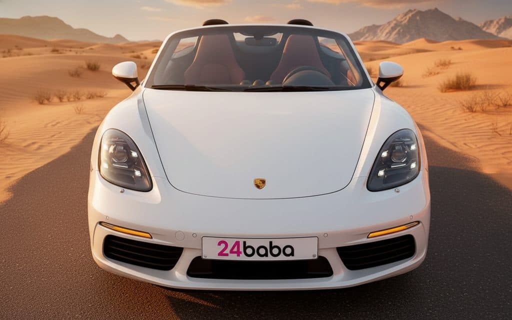 Porsche Boxster 2024 White front view with headlights