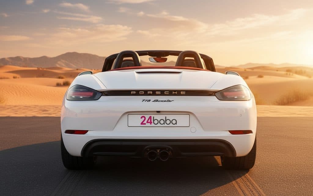 Porsche Boxster 2024 White rear view showing taillights