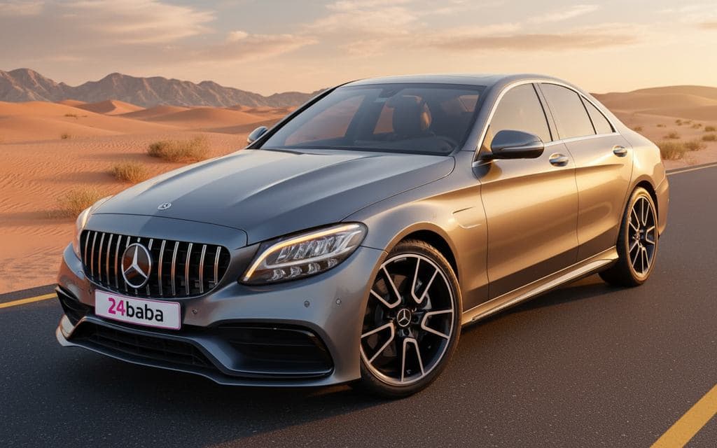 Mercedes C300 2021 Grey rental in Dubai