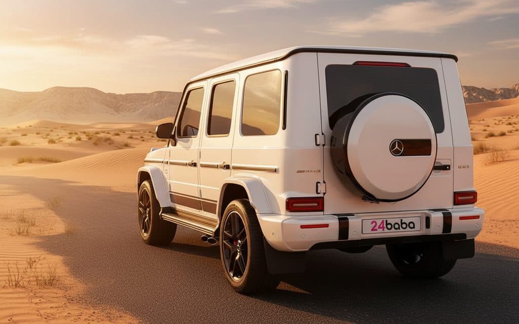 Mercedes G63 2022 White rear view showing taillights