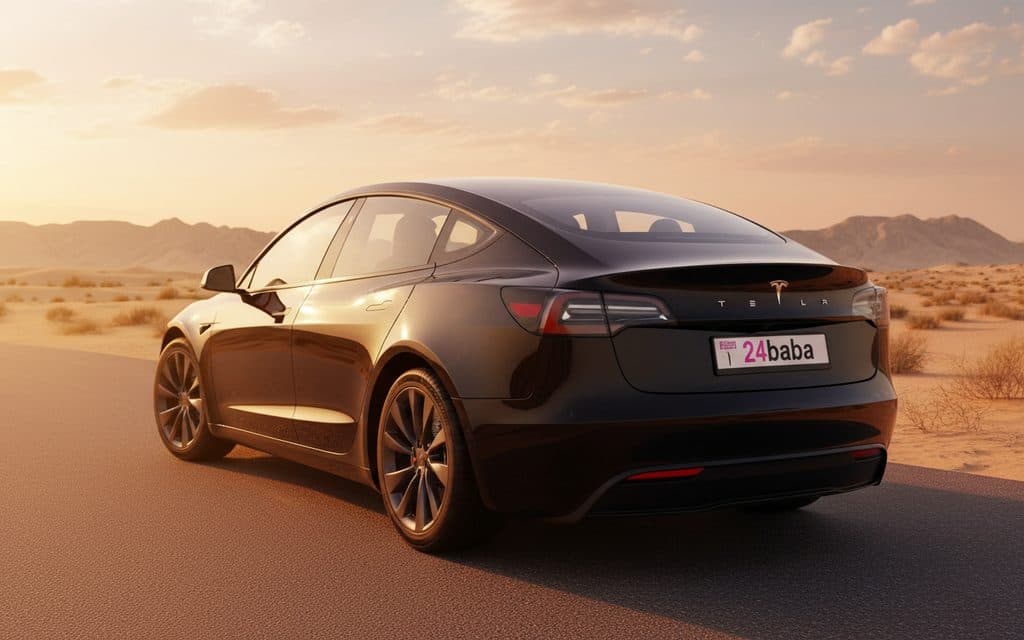 Tesla Model3 2024 Black rear view showing taillights