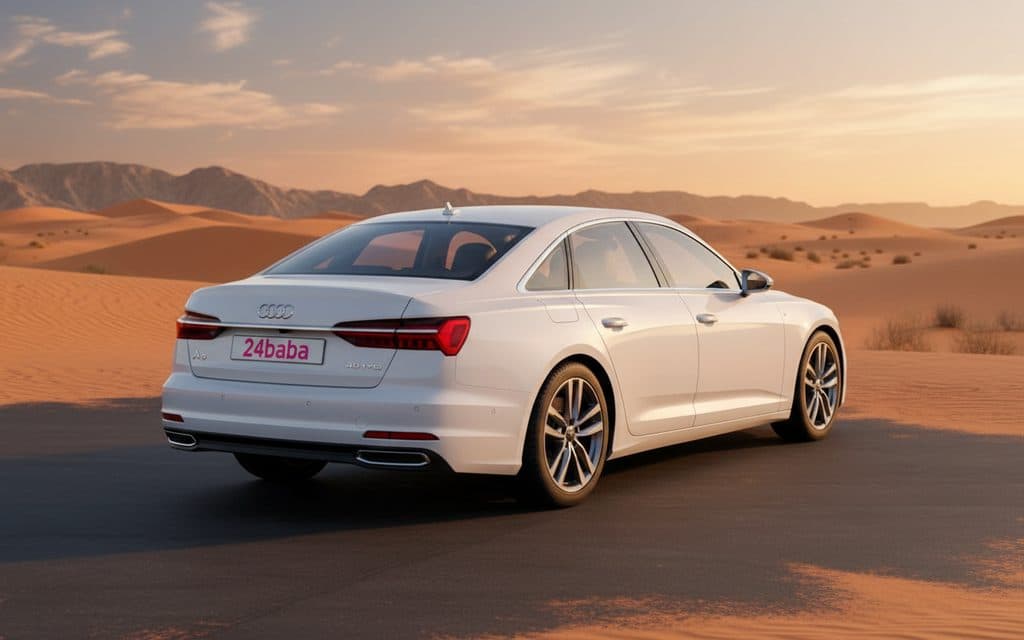 Audi A6 2021 White rear view showing taillights