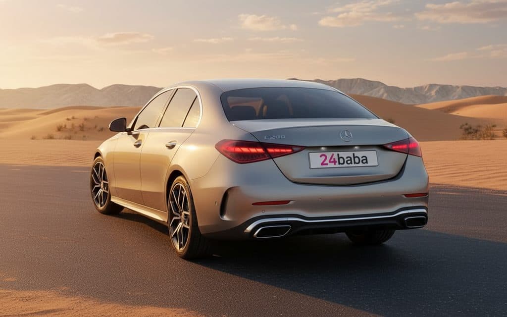 Mercedes C200 2022 Grey rear view showing taillights