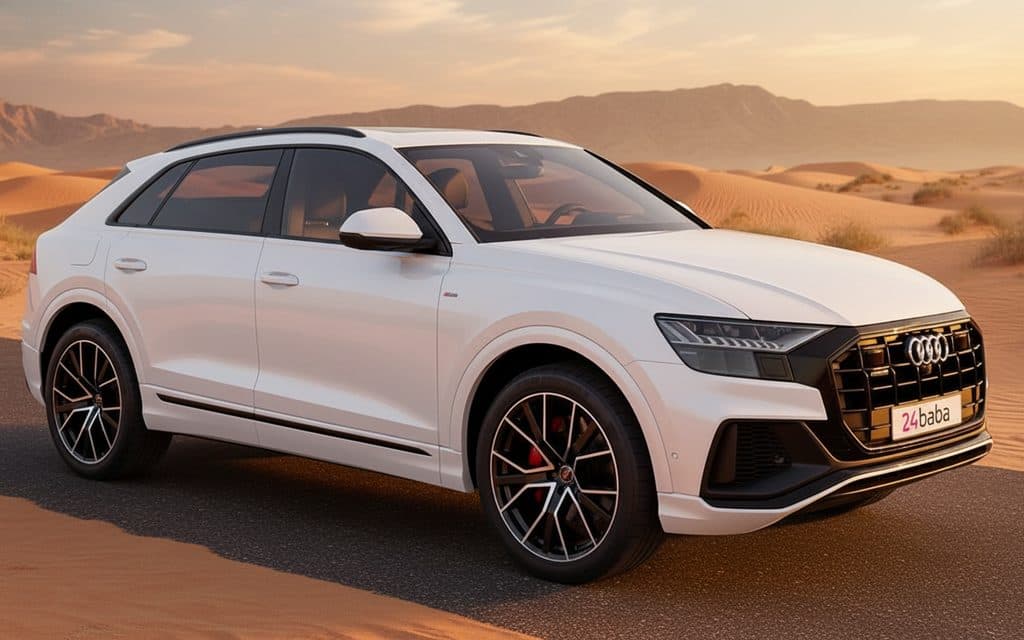 Audi Q8 2021 White front view with headlights