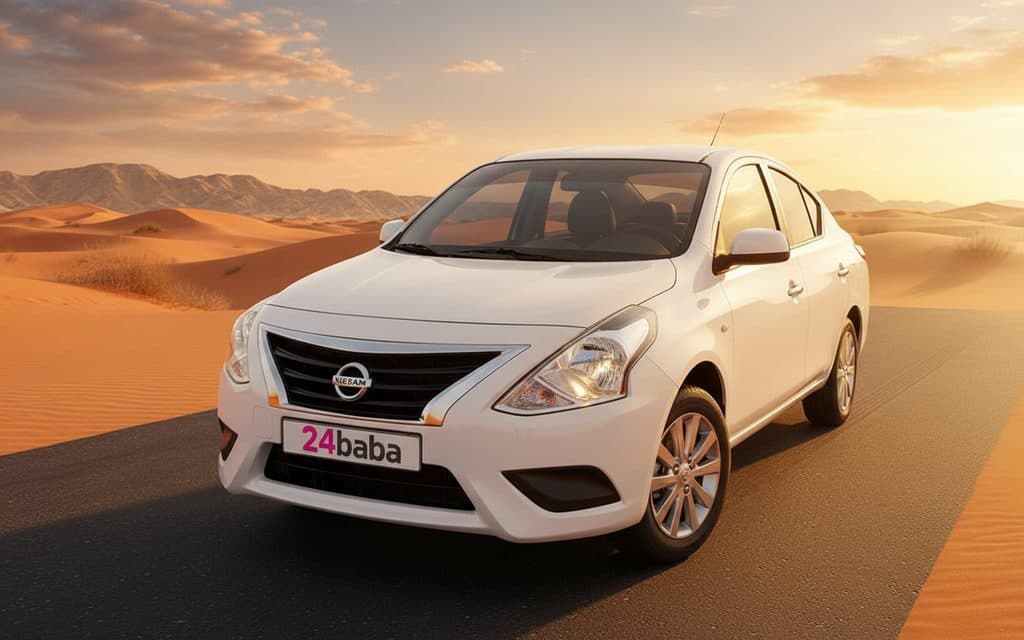 Nissan Sunny 2023 White front view with headlights