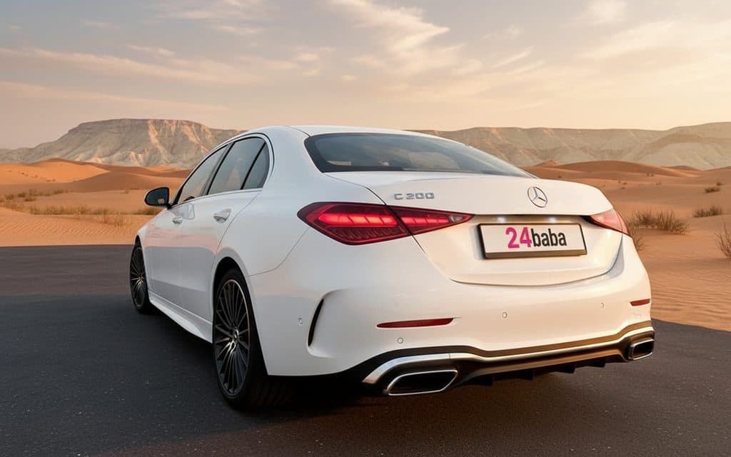 Mercedes C200 2023 White rear view showing taillights