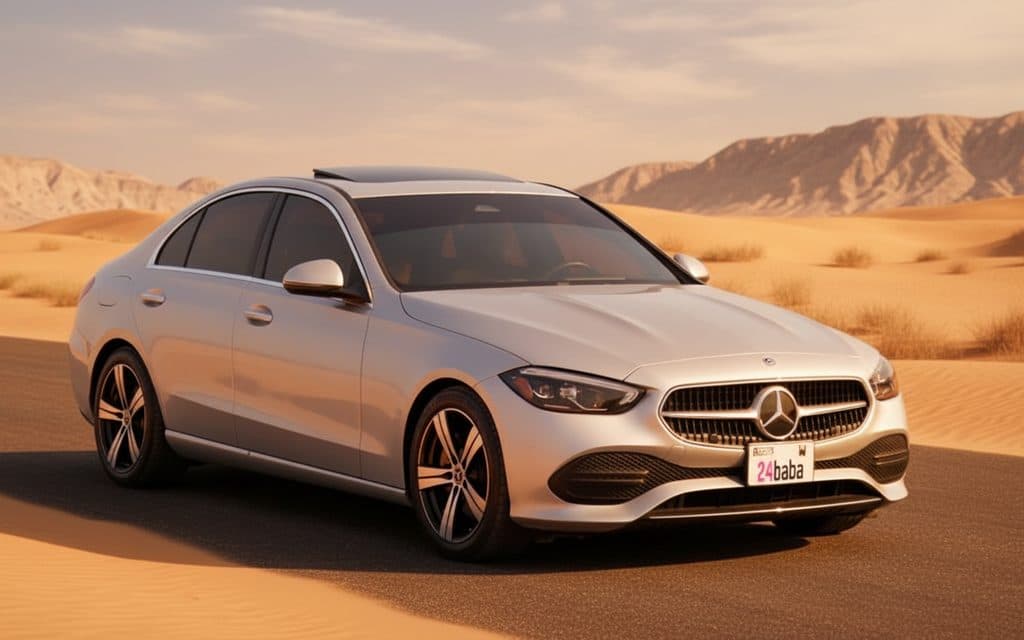 Mercedes C300 2022 Silver front view with headlights