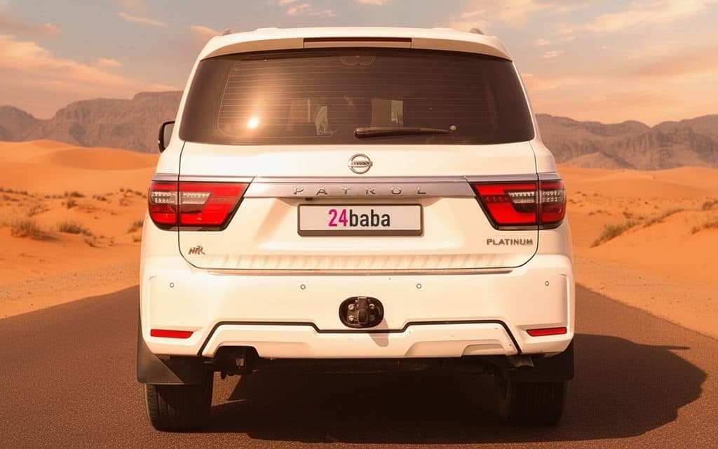 Nissan Patrol 2022 White rear view showing taillights