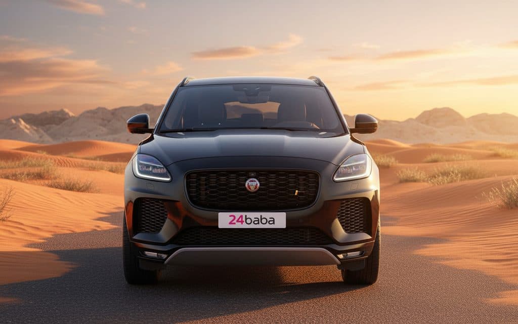 Jaguar E Pace 2021 Black front view with headlights