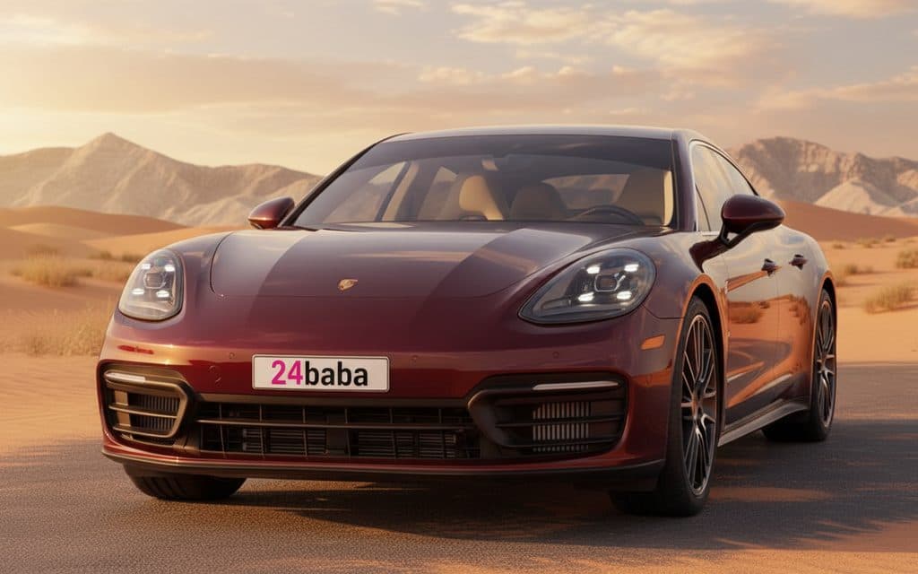 Porsche Panamera 2022 Red front view with headlights