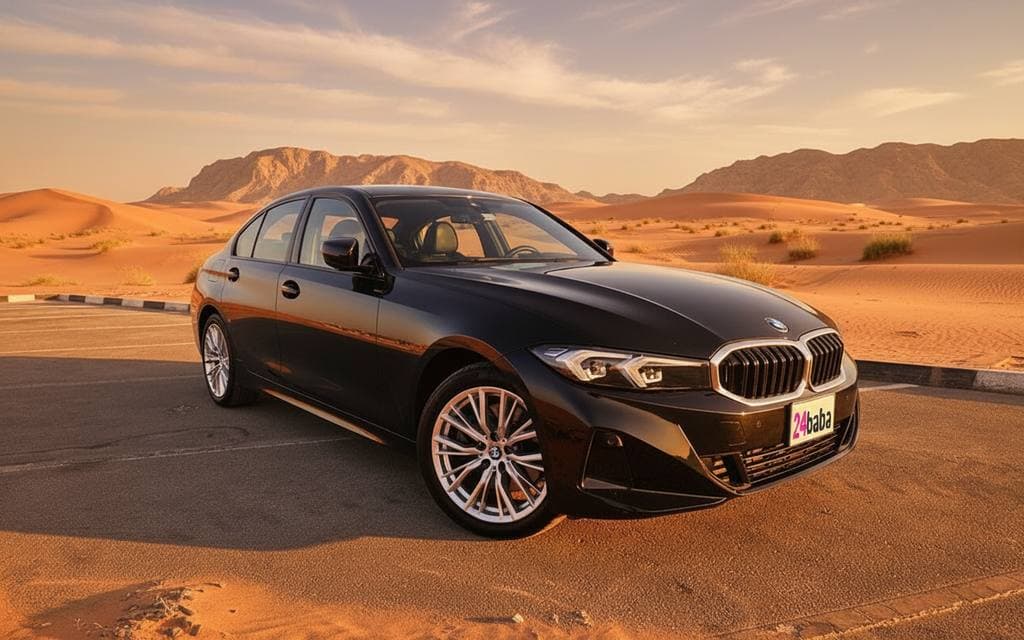 Bmw 330 2023 Black front view with headlights