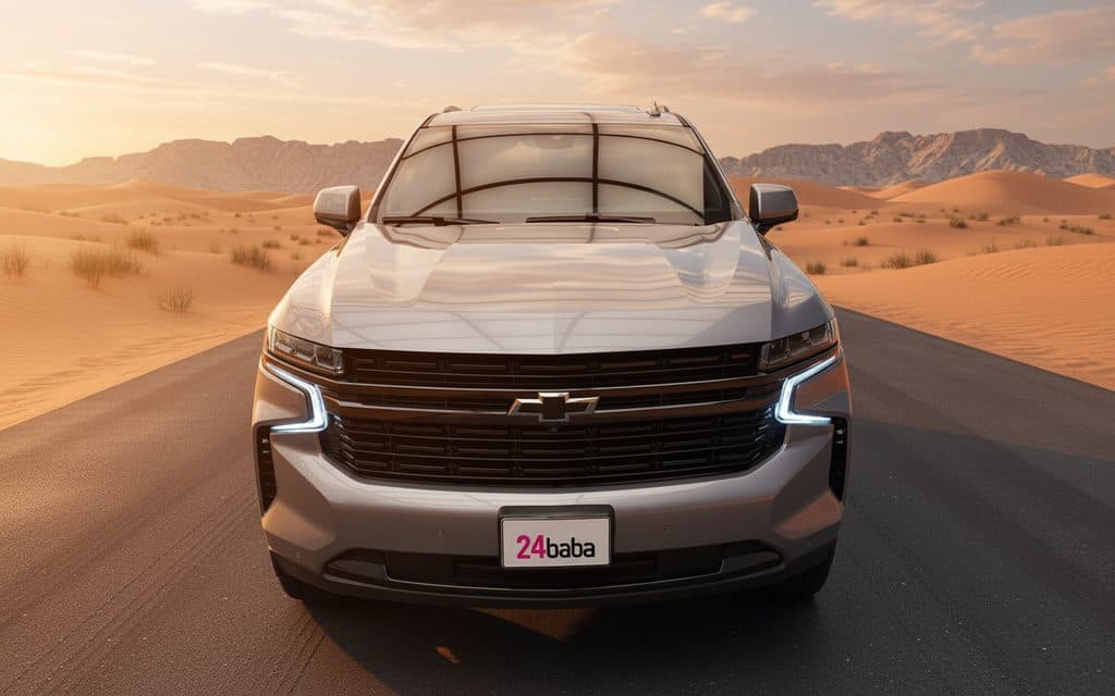 Chevrolet Suburban 2024 Silver front view with headlights