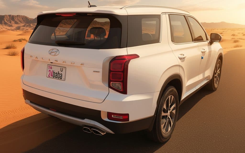 Hyundai Palisade 2022 White rear view showing taillights – rental in Dubai