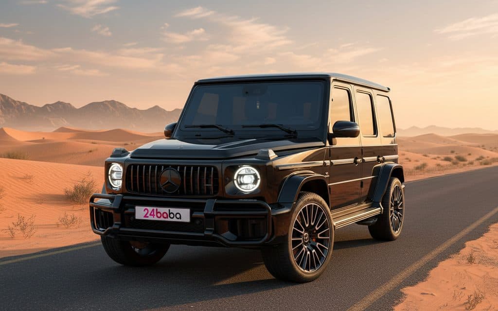 Mercedes G63 2025 Black front view with headlights