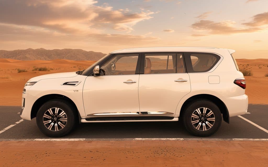 Nissan Patrol 2022 White side profile - rental in Dubai