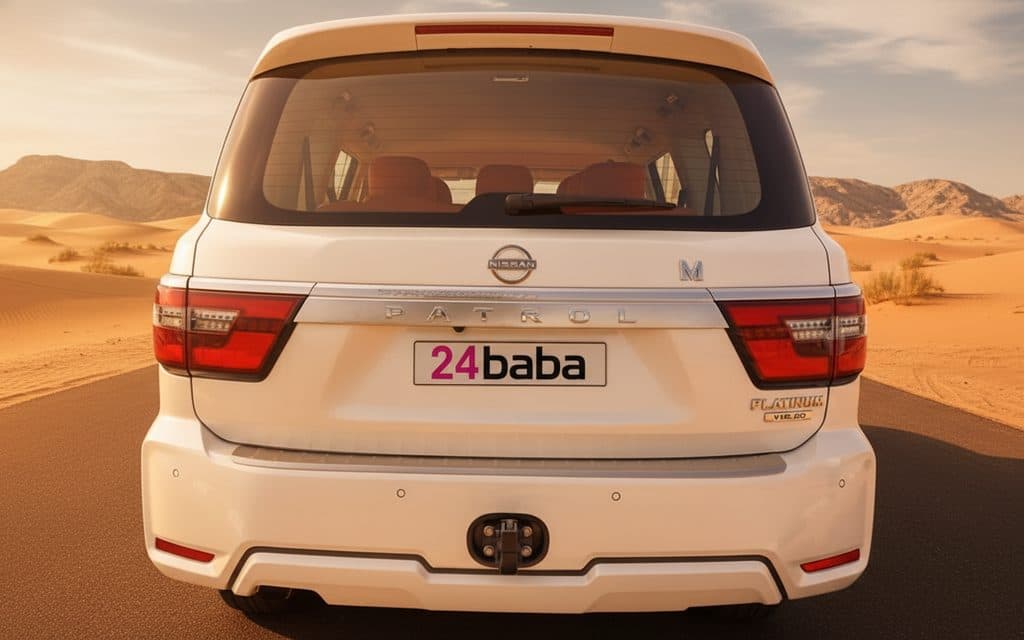 Nissan Patrol 2022 White rear view showing taillights