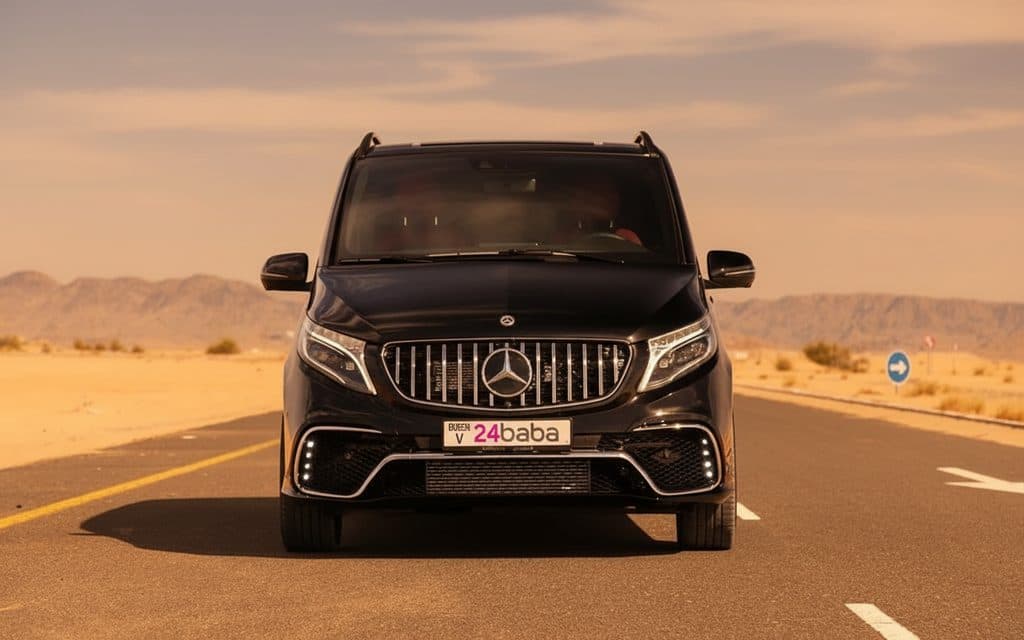 Mercedes V Class 2023 Black front view with headlights