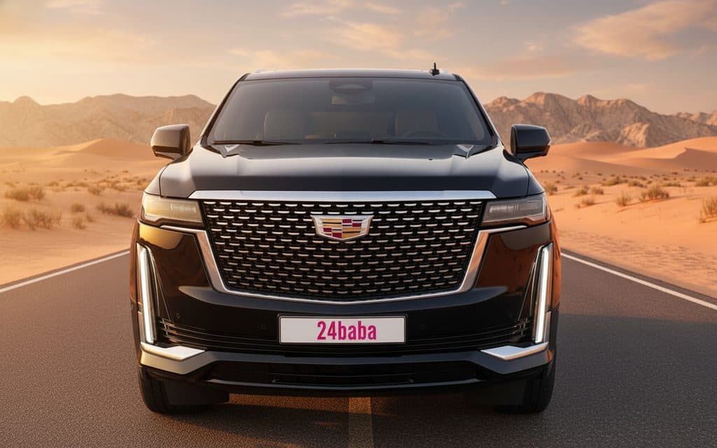 Cadillac Escalade 2022 Black front view with headlights