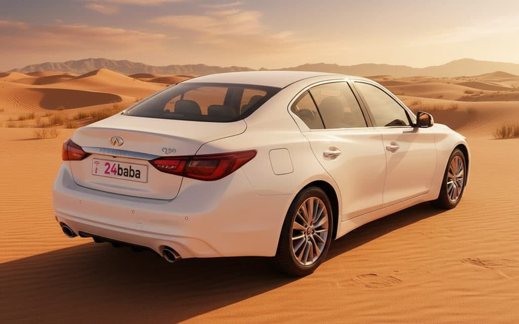 Infiniti Q50 2023 White rear view showing taillights