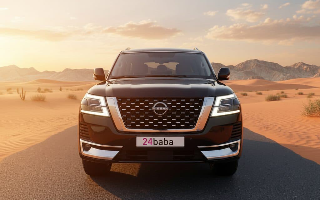 Nissan Patrol 2024 Black front view with headlights