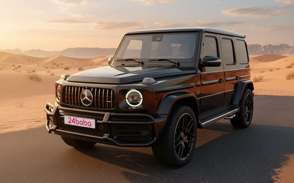 Mercedes G63 2023 Black front view with headlights